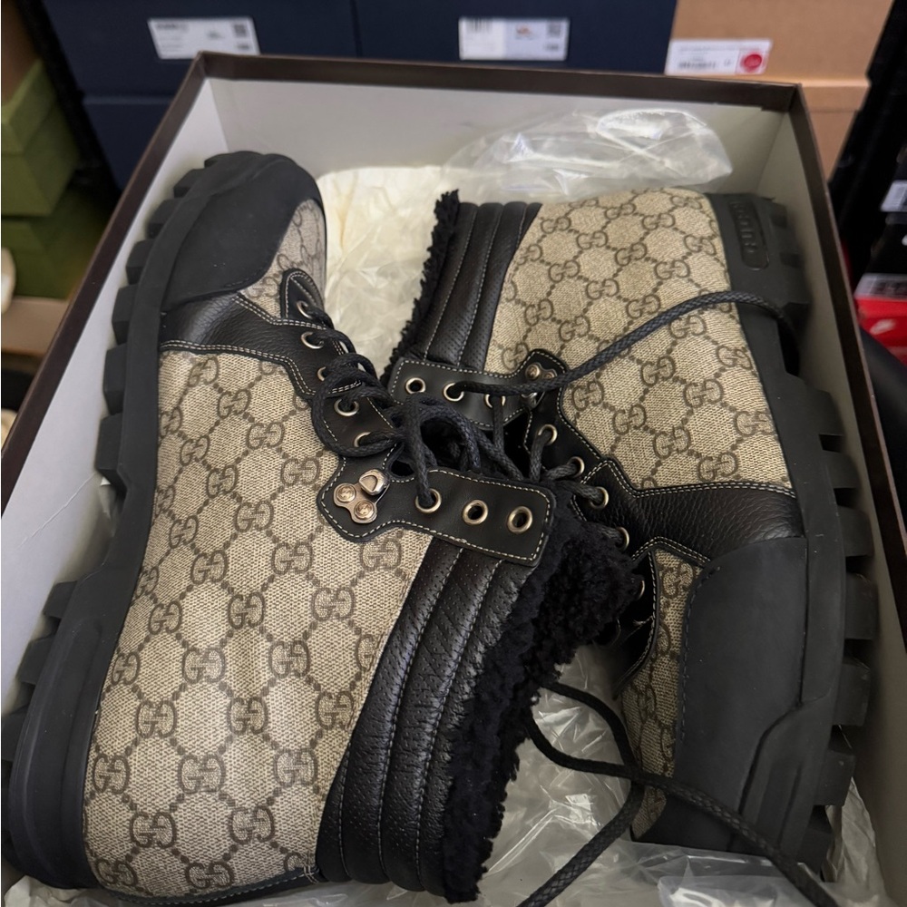 Gucci Leather Monogram Boots